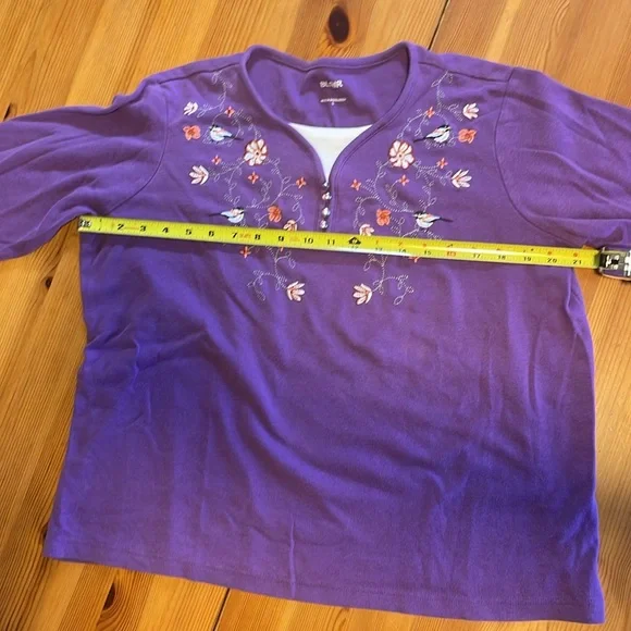 Vintage Blair Size Large Purple Women’s Half Sleeve Floral Bird Tee - Picture 4 of 7